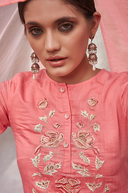 peach kurta set with dupatta